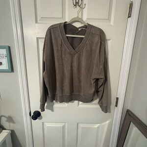 Women's Casual Brown V-Neck Sweatshirt